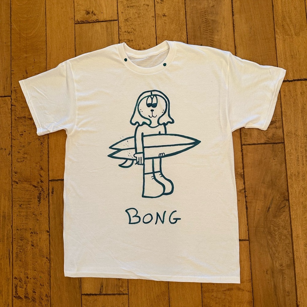 White Graphic T-Shirt with Surfboard Design